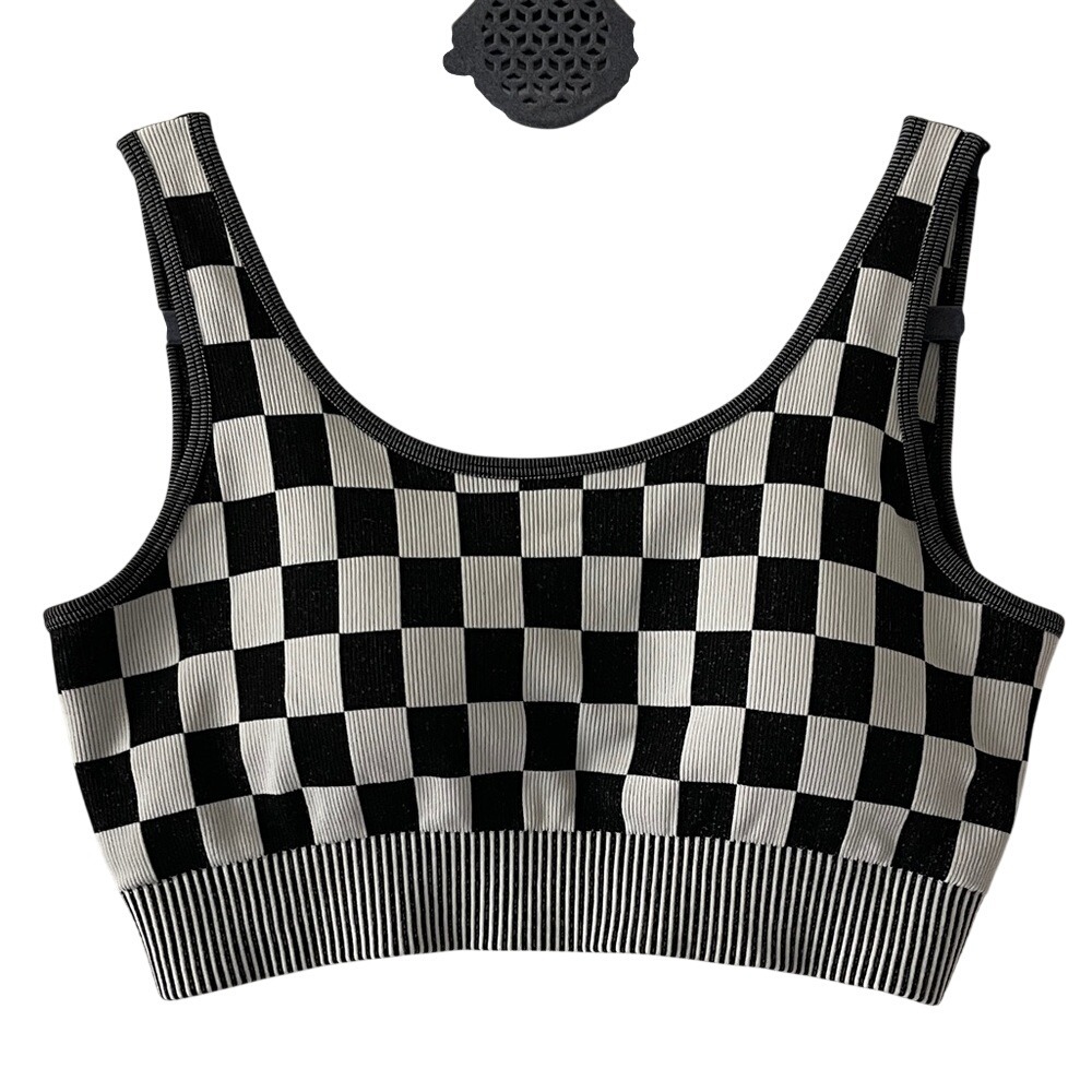 Kimberly Checkered Black & White Sports Bra Medium